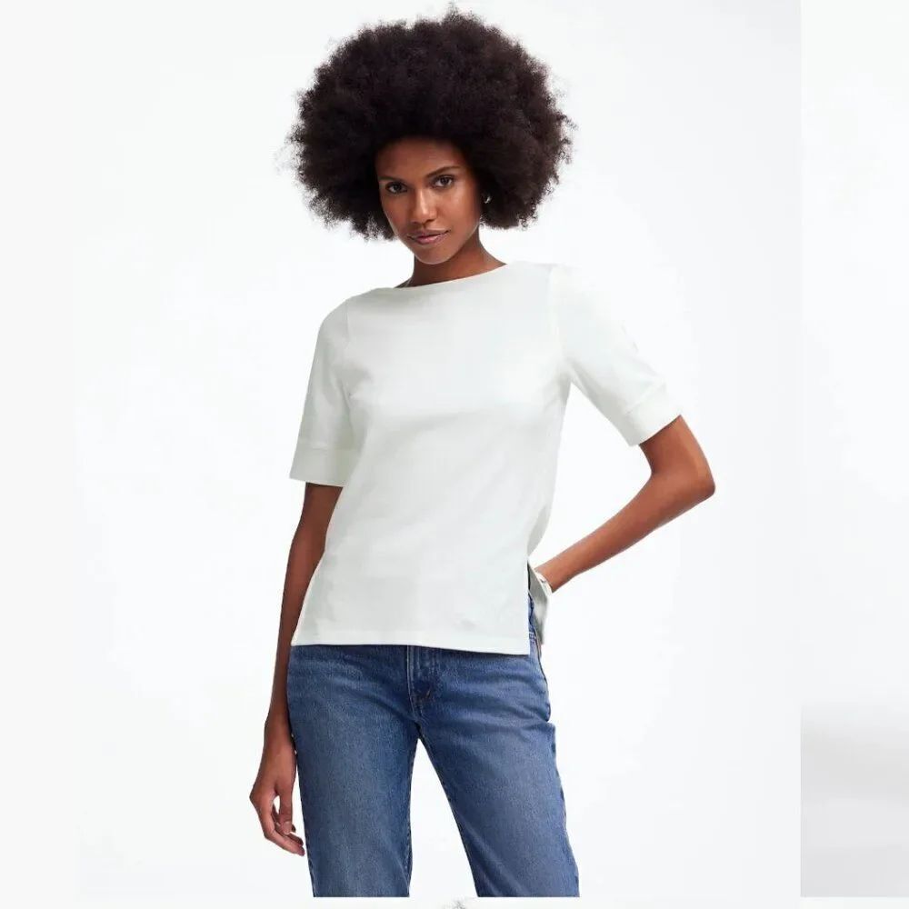 Madewell nt934 white Elbow-Sleeve Boatneck Tee NWT size XS NWT